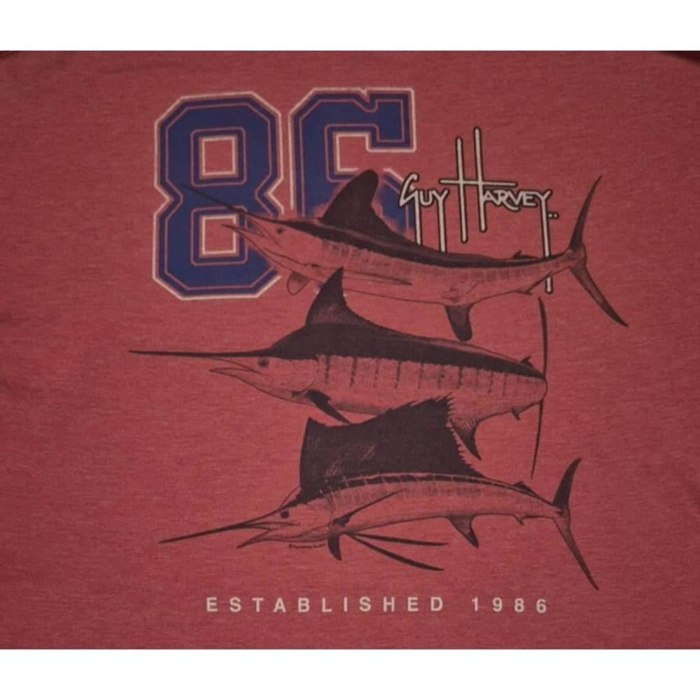 Guy Harvey men's red‎ fishing logo graphic t-shirt 86 swordfish two sided sz. XL - Picture 5 of 9